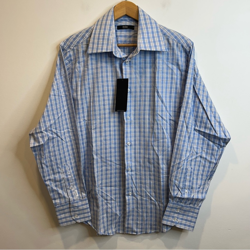 4You Collection Men’s Plaid Button Up Long Sleeve Shirt Blue